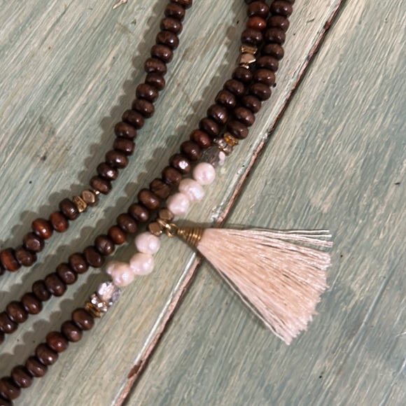 NAKAMOL (Free People) long Tiered necklace w tassels - Picture 7 of 8